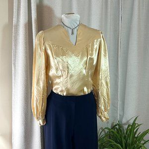 Stunning 1930s Blouse Liquid Satin Balloon Sleeve Elegant Tailored Classic